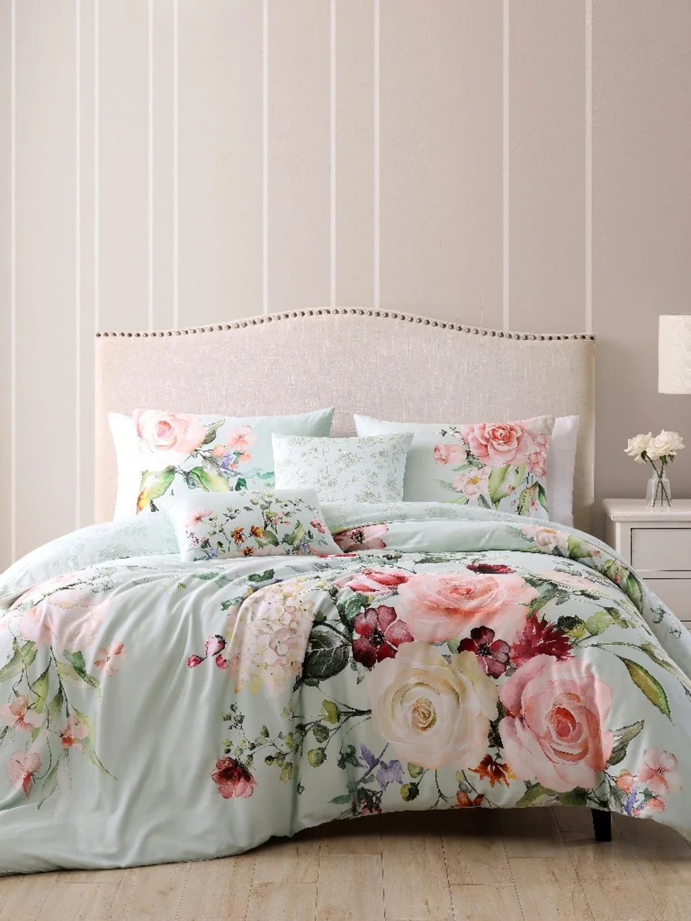 Bebejan Rose on Misty Green Reversible King Comforter Set - Picture 1 of 7
